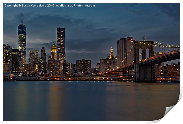 One World Trade Center And The Brooklyn Bridge Print by Susan Candelario