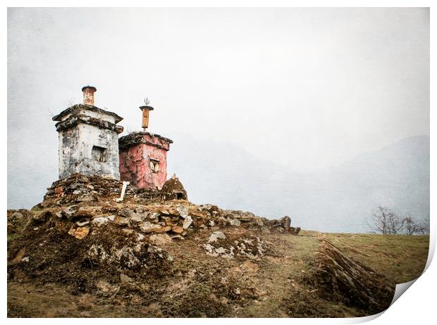  2 Stupas in the Himalayas Print by Brent Olson