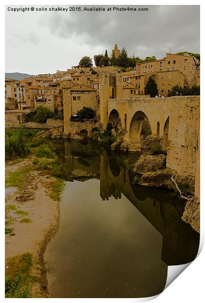  View of the picturesque town of Besalu, Spain on  Print by colin chalkley