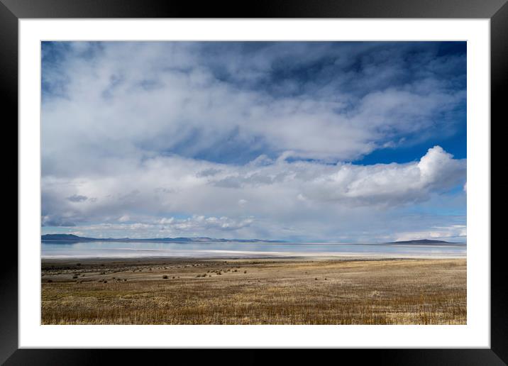  Clouds and Mountains Reflected in Great Salt Lak Framed Mounted Print by Brent Olson