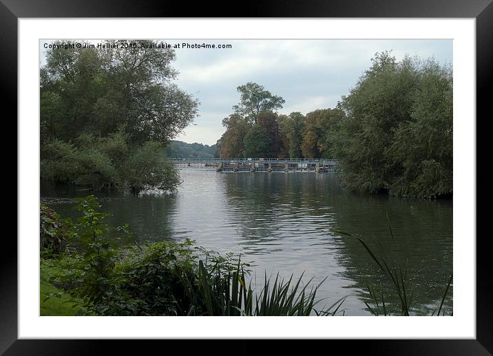 the Weir at Pangbourne river Thames Framed Mounted Print by Jim Hellier