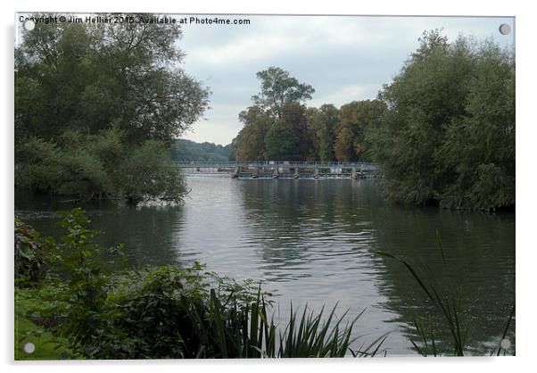 the Weir at Pangbourne river Thames Acrylic by Jim Hellier