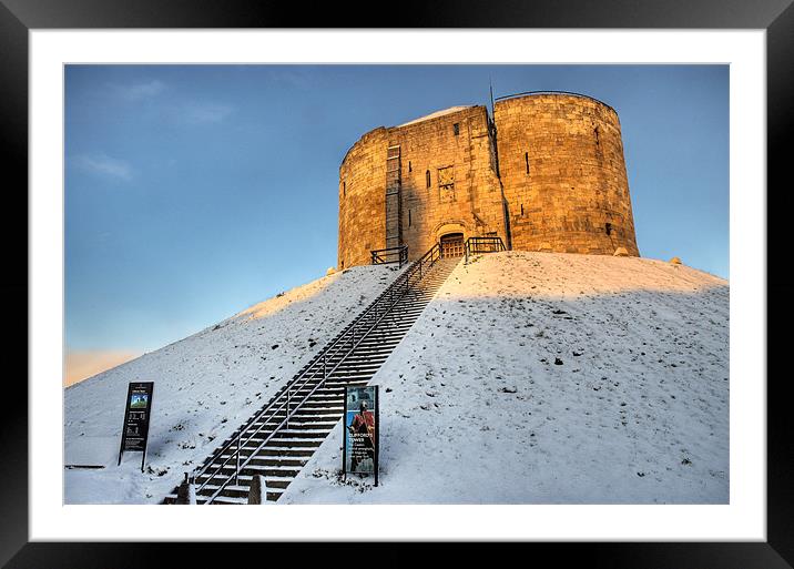 Cliffords Tower, York in the Snow Framed Mounted Print by Martin Williams