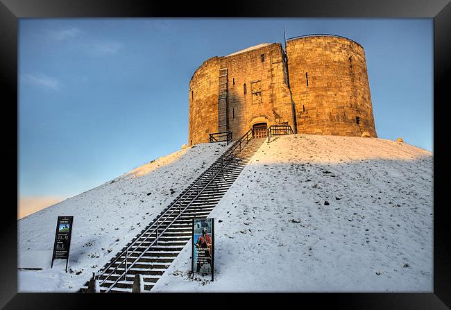Cliffords Tower, York in the Snow Framed Print by Martin Williams