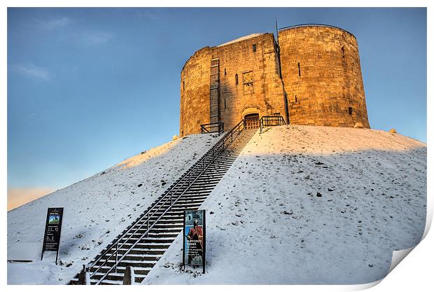 Cliffords Tower, York in the Snow Print by Martin Williams