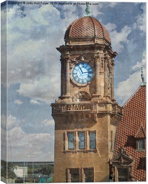 Train Station Clock Tower Canvas Print by Judy Hall-Folde
