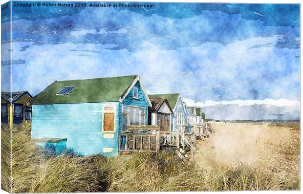 Colourful Beach Huts Canvas Print by Helen Hotson