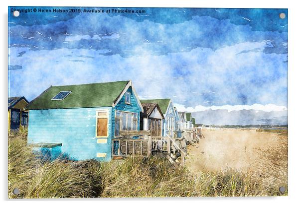 Colourful Beach Huts Acrylic by Helen Hotson