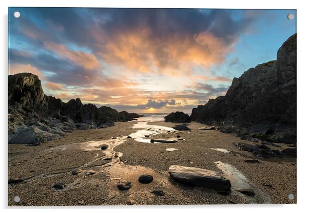  Barricane Beach sunset Acrylic by Dave Wilkinson North Devon Ph