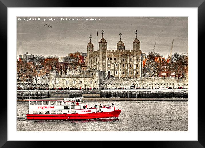  The Little Red Boat and The Tower of London Framed Mounted Print by Anthony Hedger