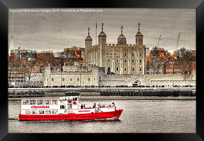  The Little Red Boat and The Tower of London Framed Print by Anthony Hedger