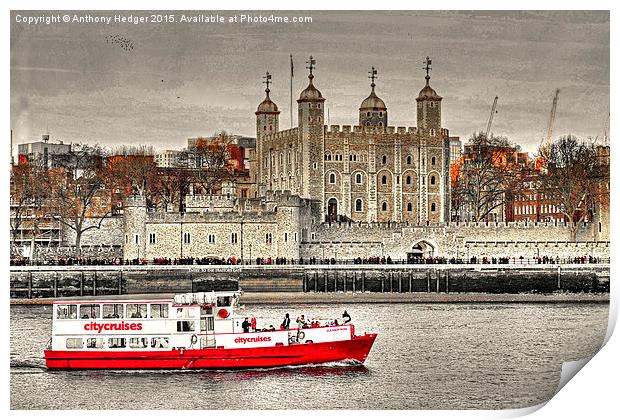  The Little Red Boat and The Tower of London Print by Anthony Hedger