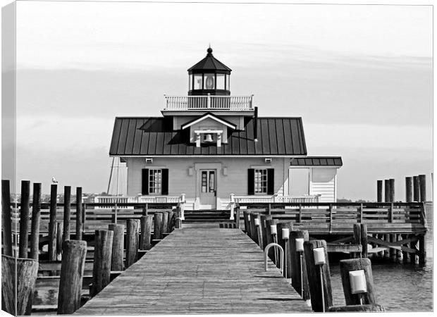  Roanoke Marshes lighthouse Black and White Canvas Print by Tom and Dawn Gari
