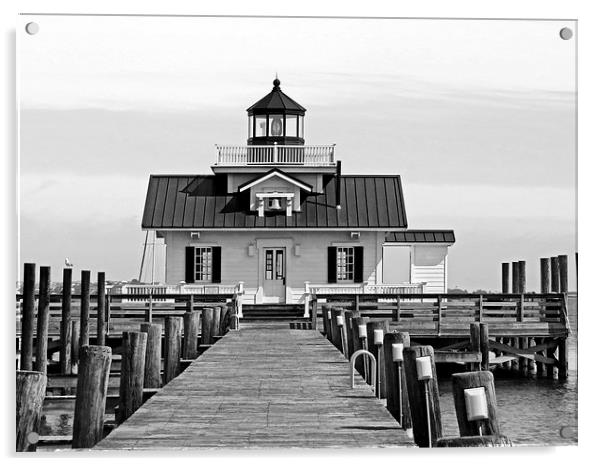  Roanoke Marshes lighthouse Black and White Acrylic by Tom and Dawn Gari