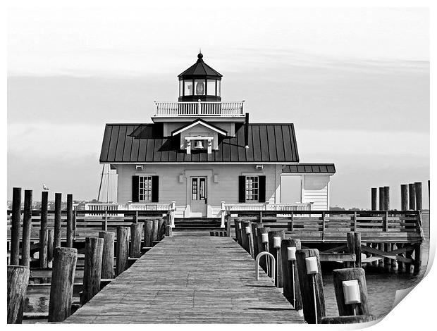  Roanoke Marshes lighthouse Black and White Print by Tom and Dawn Gari