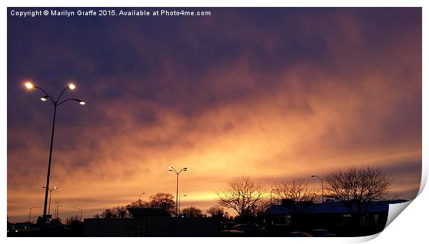 Sunset over the parking lot  Print by Marilyn Graffe