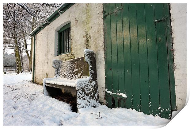 Green door and bench Print by Stephen Mole