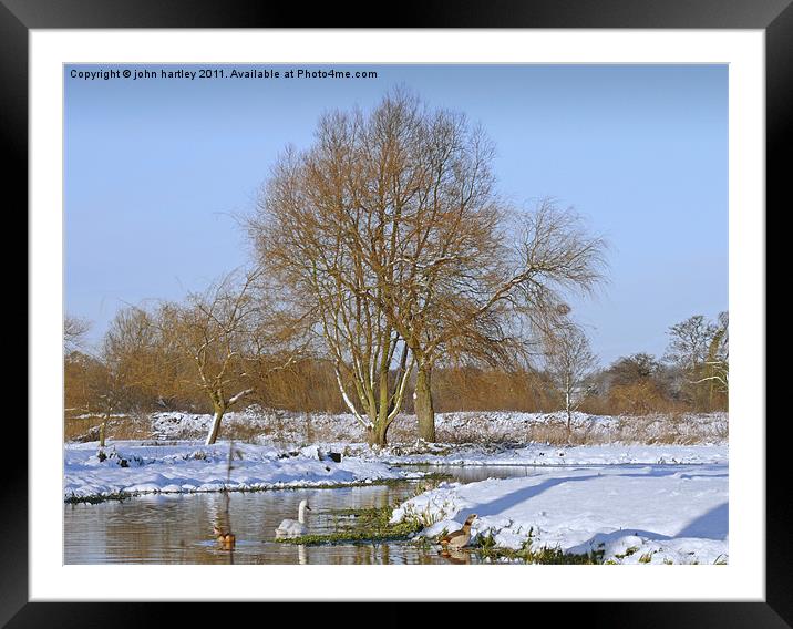 Winter snow scene by the River Wensum, Bintree Nor Framed Mounted Print by john hartley