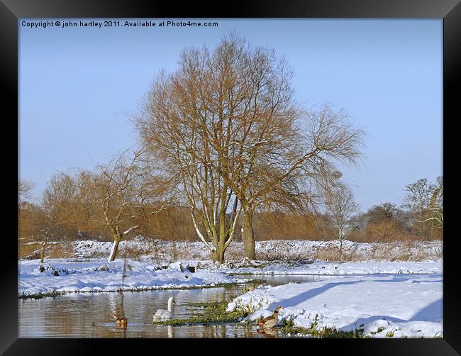 Winter snow scene by the River Wensum, Bintree Nor Framed Print by john hartley