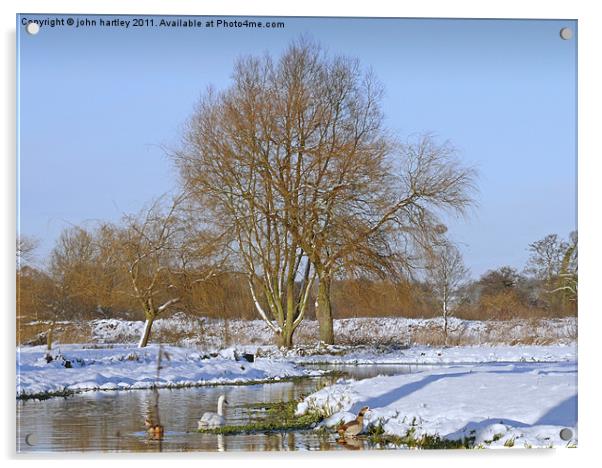 Winter snow scene by the River Wensum, Bintree Nor Acrylic by john hartley