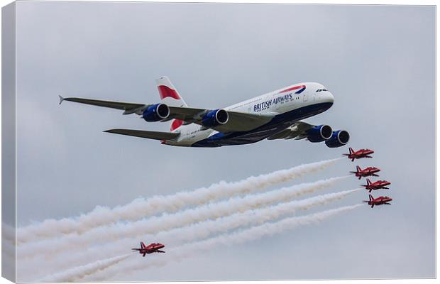  British Airways A380 Red Arrows Canvas Print by Oxon Images