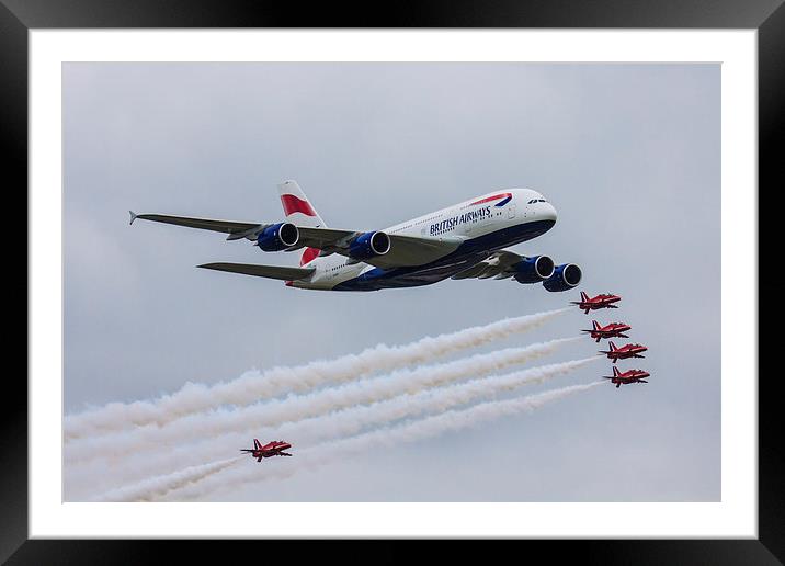  British Airways A380 Red Arrows Framed Mounted Print by Oxon Images