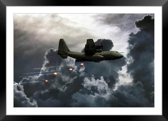 C-130 Popping Flares  Framed Mounted Print by J Biggadike