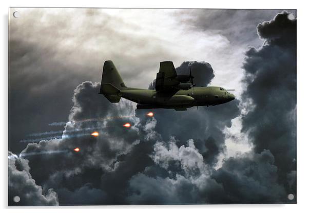 C-130 Popping Flares  Acrylic by J Biggadike