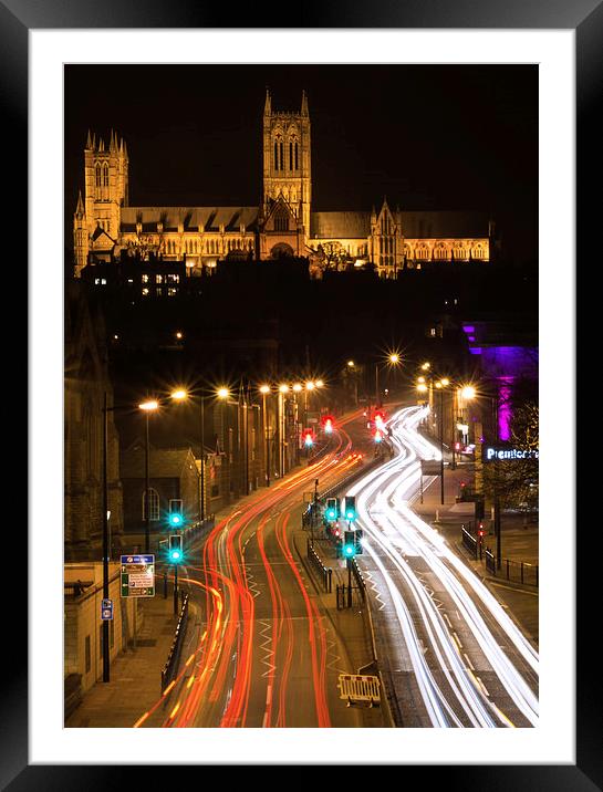  Lincoln Cathedral and light trail Framed Mounted Print by Andrew Scott