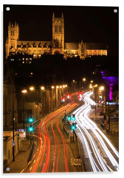  Lincoln Cathedral and light trail Acrylic by Andrew Scott