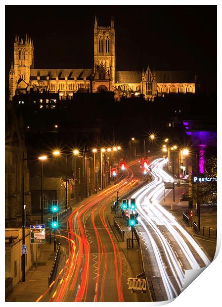  Lincoln Cathedral and light trail Print by Andrew Scott