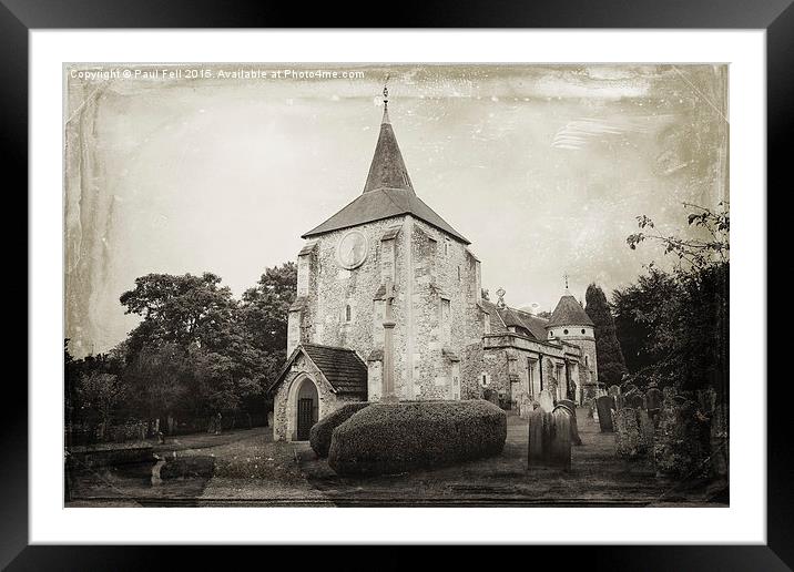 Old English Church and Grave Yard Framed Mounted Print by Paul Fell
