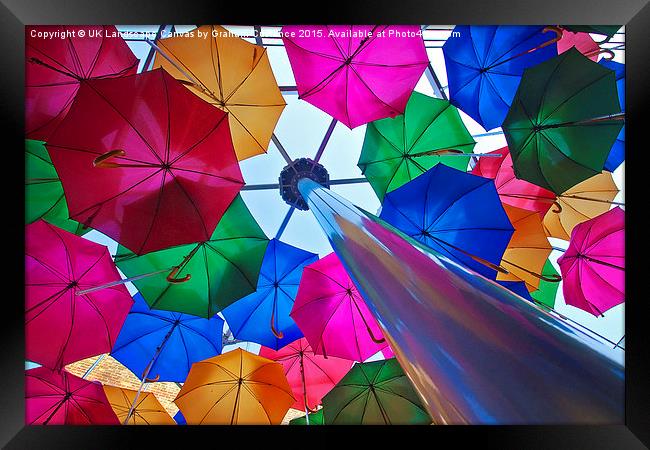 Umbrellas in Vinopolis Piazza Framed Print by Graham Custance