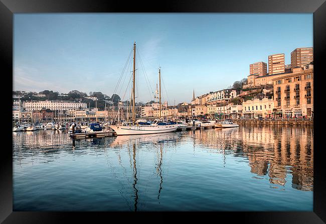  Early evening reflections at Torquay Harbour Framed Print by Rosie Spooner