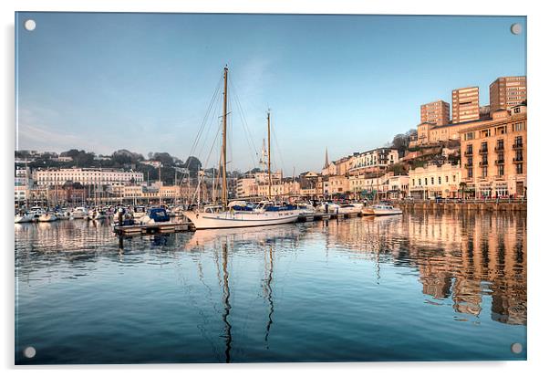  Early evening reflections at Torquay Harbour Acrylic by Rosie Spooner