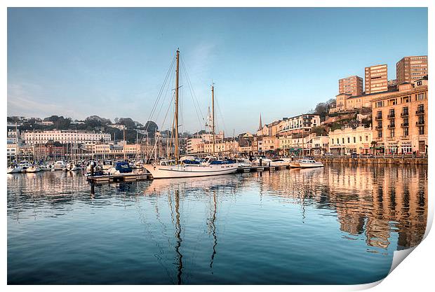  Early evening reflections at Torquay Harbour Print by Rosie Spooner