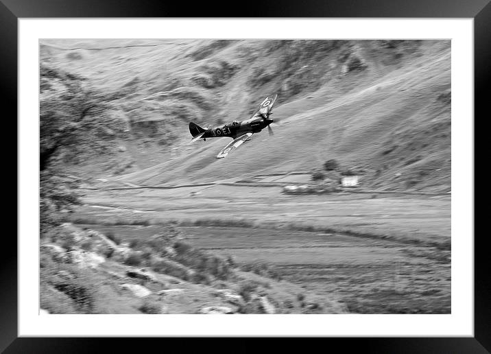 Spitfire In The Weeds - Mono  Framed Mounted Print by J Biggadike