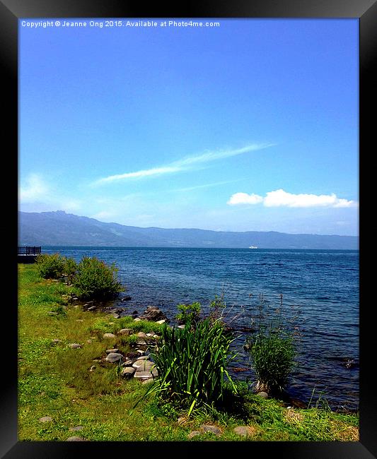 Lake Toya Side View Framed Print by Jeanne Ong