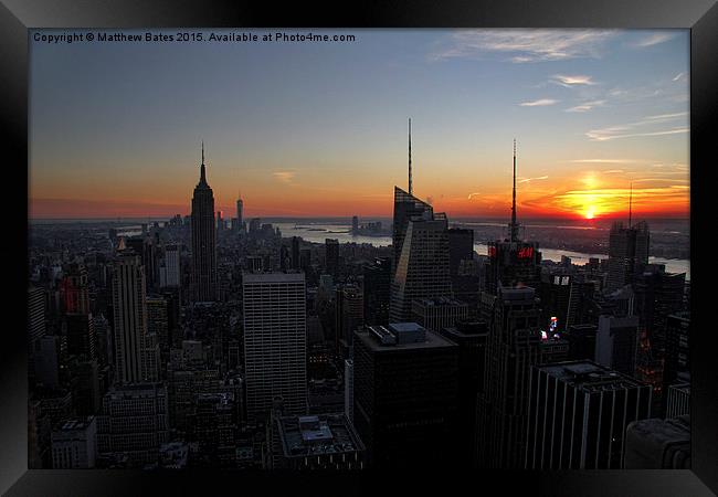 Manhattan Sunset Framed Print by Matthew Bates