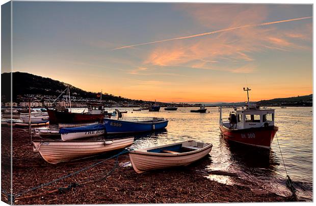  Sunset on Teignmouth Back Beach Canvas Print by Rosie Spooner