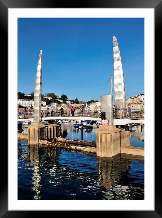  Blue Sky at Torquay Harbour and Bridge portrait  Framed Mounted Print by Rosie Spooner