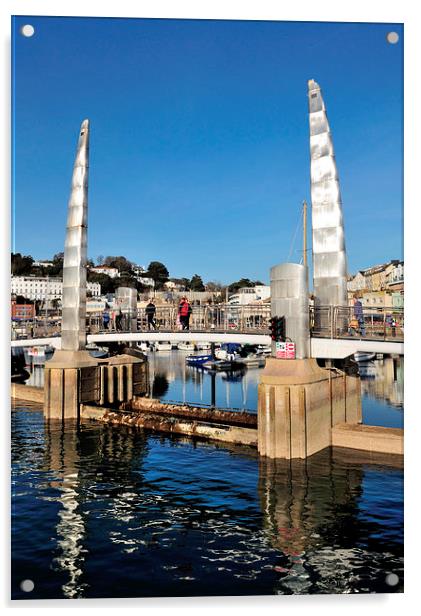  Blue Sky at Torquay Harbour and Bridge portrait  Acrylic by Rosie Spooner