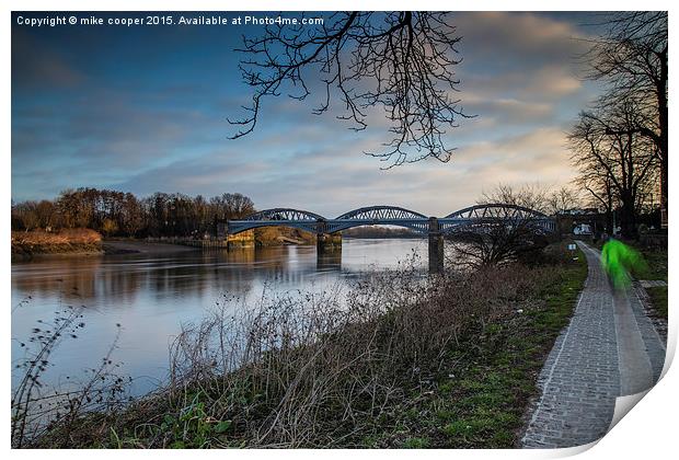  Barnes bridge early jogger Print by mike cooper