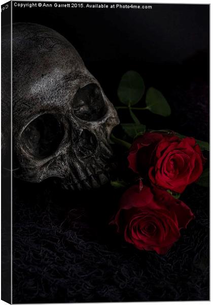Skull and Red Roses Canvas Print by Ann Garrett