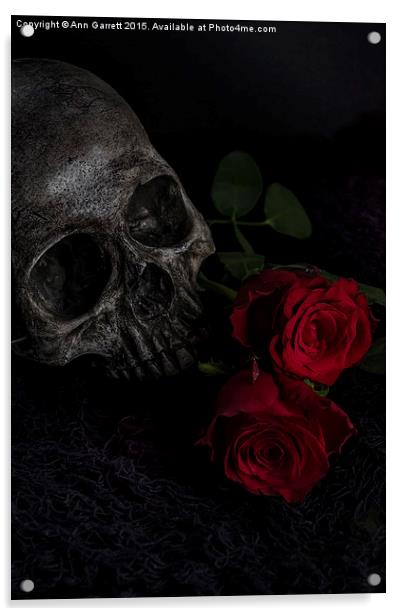 Skull and Red Roses Acrylic by Ann Garrett
