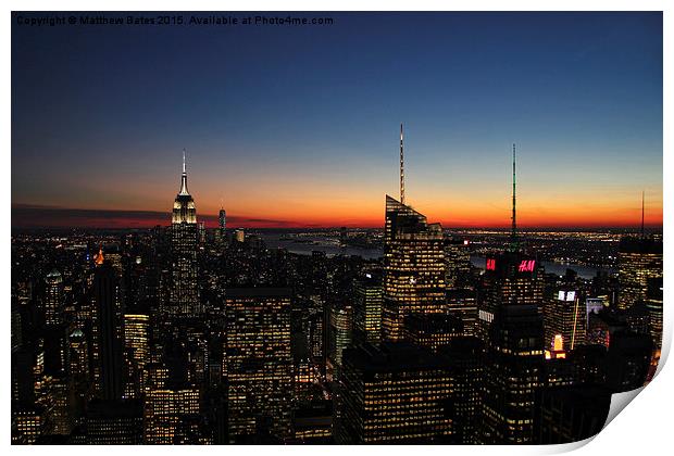 New York Sunset Print by Matthew Bates