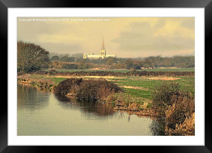  Chichester Cathedral, from the Hunston bridge Framed Mounted Print by Michael Chandler