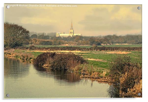  Chichester Cathedral, from the Hunston bridge Acrylic by Michael Chandler