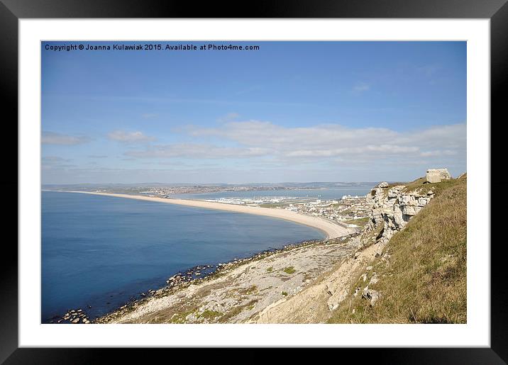 Chesil beach and the Fleet looking north from Port Framed Mounted Print by Joanna Kulawiak