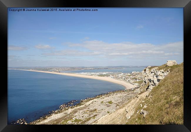 Chesil beach and the Fleet looking north from Port Framed Print by Joanna Kulawiak